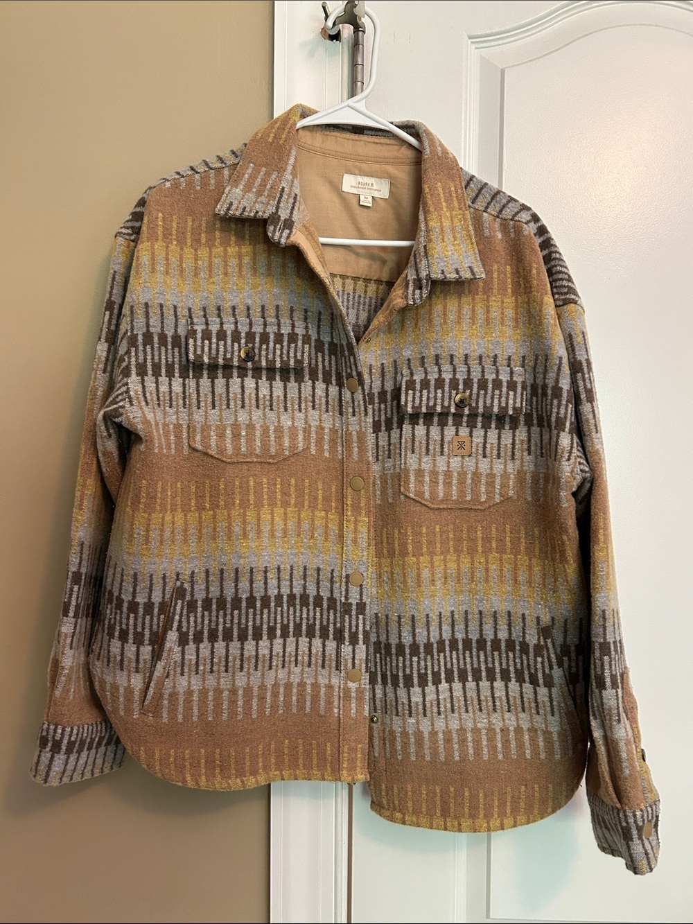 Roark Aztec Pattern Button-Up Shacket in Tan, Mustard & Gray
